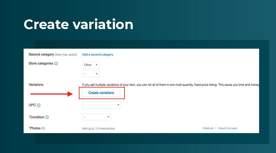 create custom variation for ebay