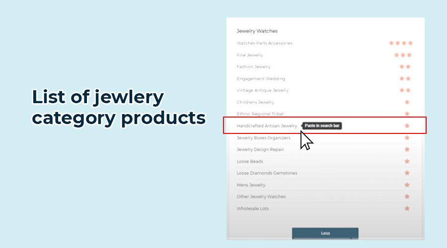 list of jewelry category products