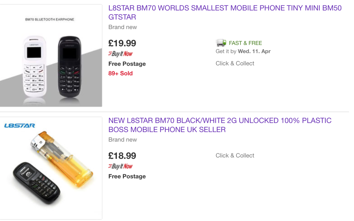 2 listings of tiny phone