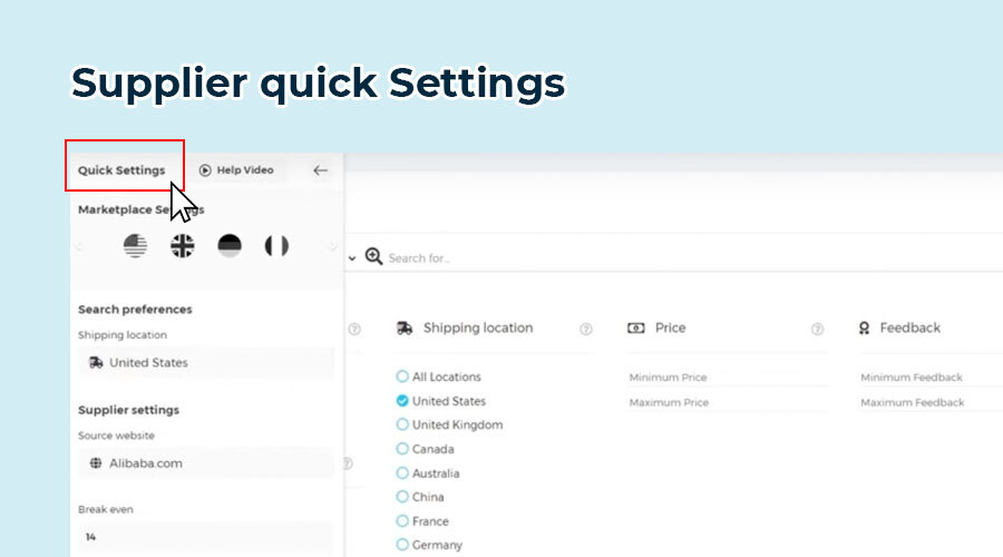 supplier quick settings