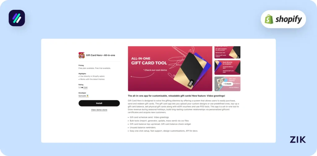 Choose an app to create Shopify gift cards
