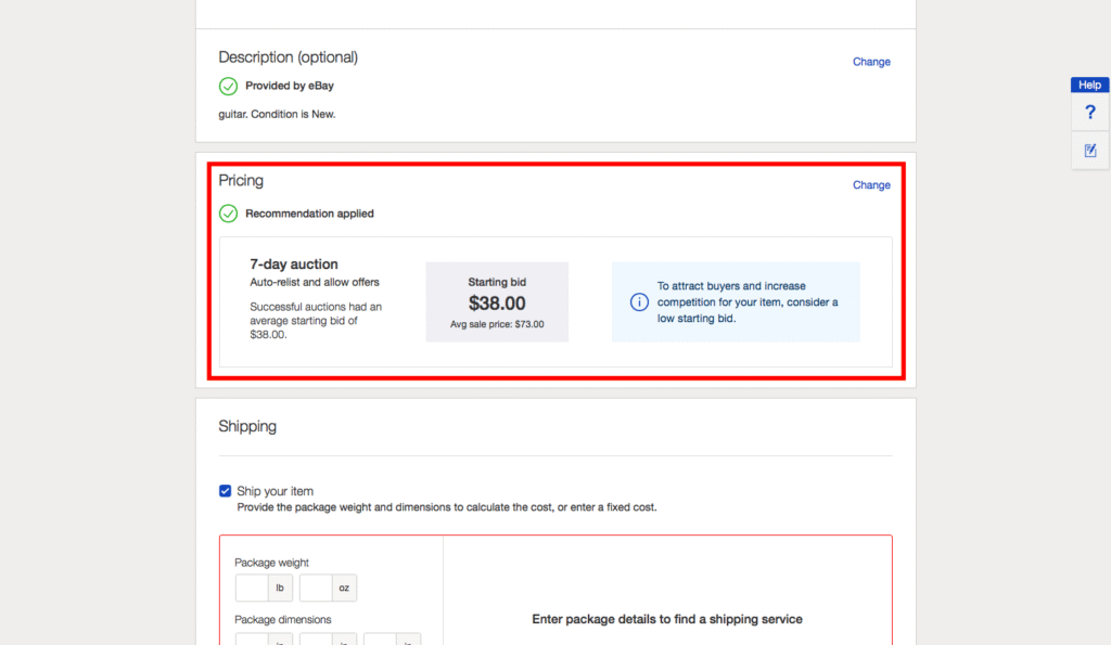 Price your product in eBay
