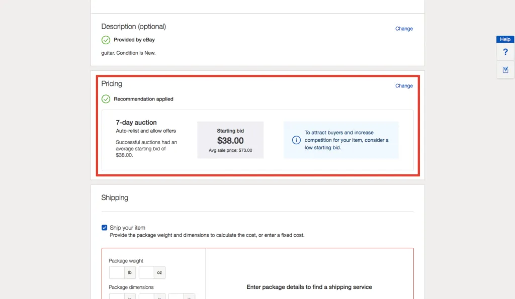 Price your product in eBay