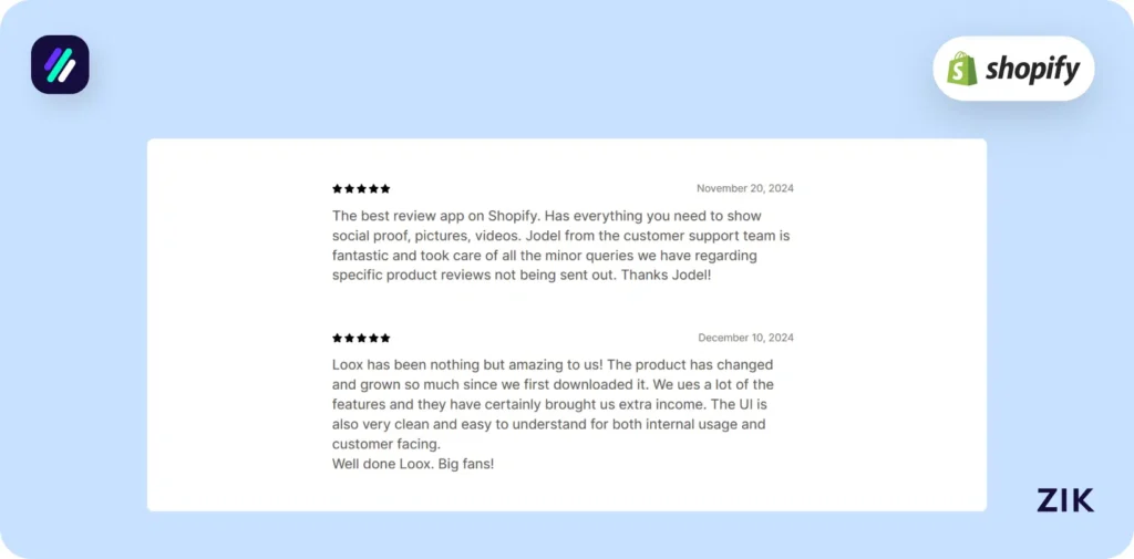 Shopify Review Apps Loox reviews