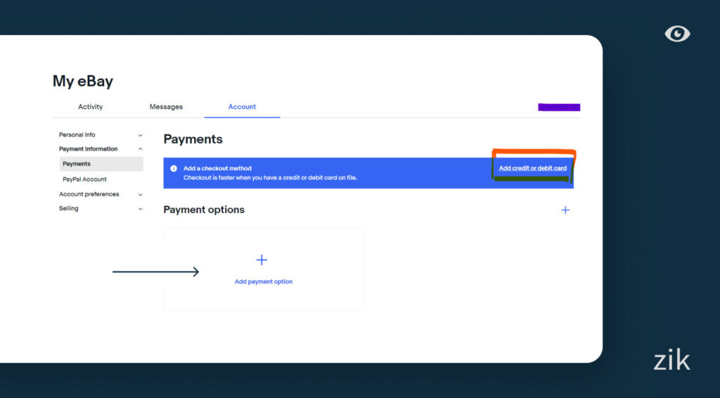 add a debit or credit card to your eBay account