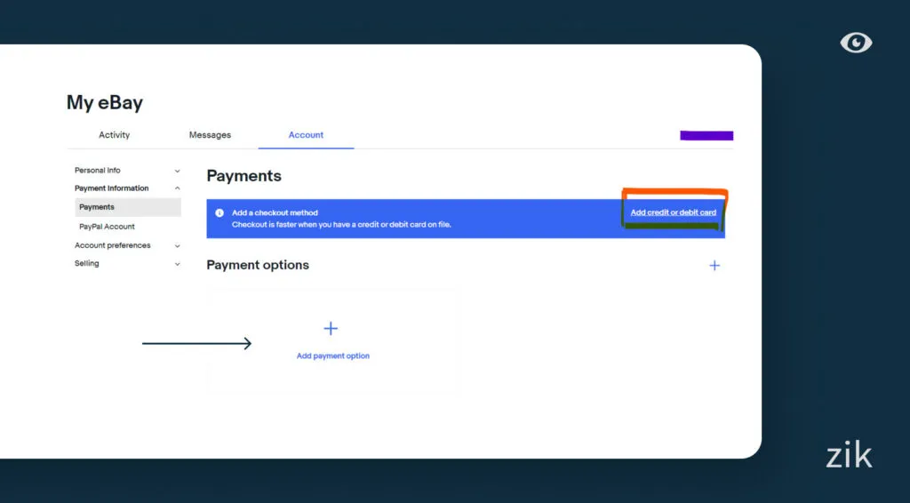 add a debit or credit card to your eBay account