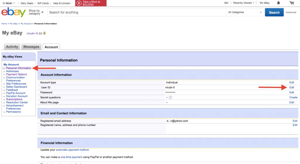 choose “Personal Information”