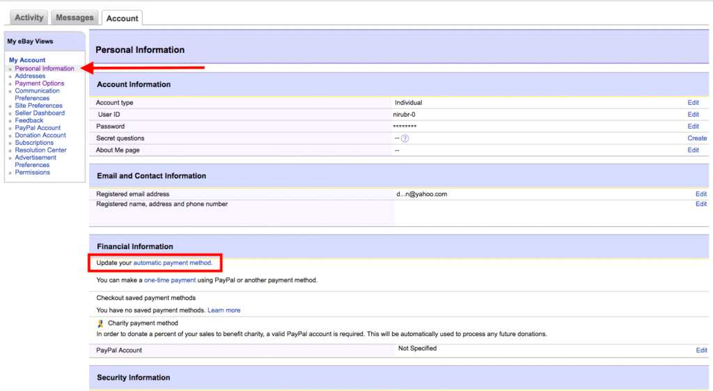click “Personal Information” in the menu on the left