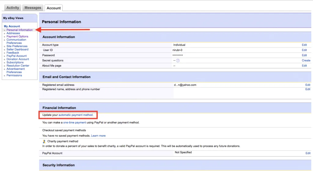 click “Personal Information” in the menu on the left