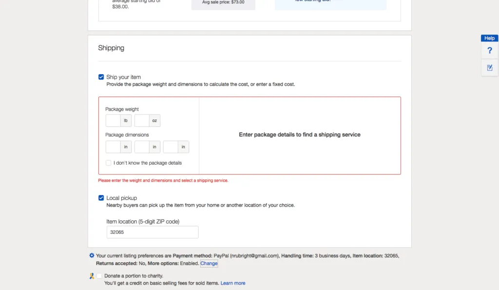 eBay shipping options