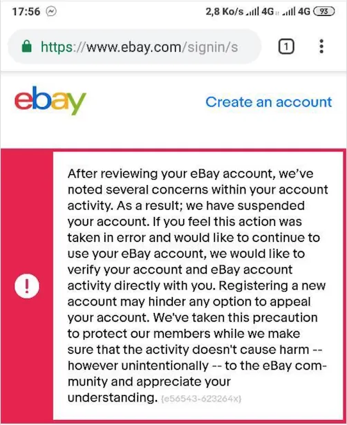 eBay suspension notice