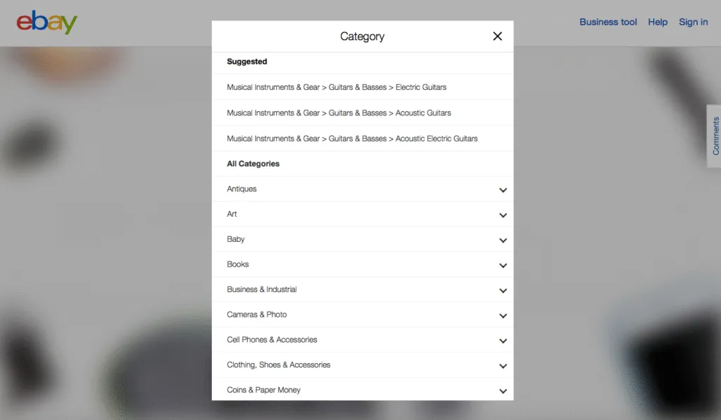 eBay will show you a list of categories related to your entry