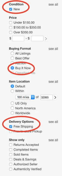 filter the product in eBay