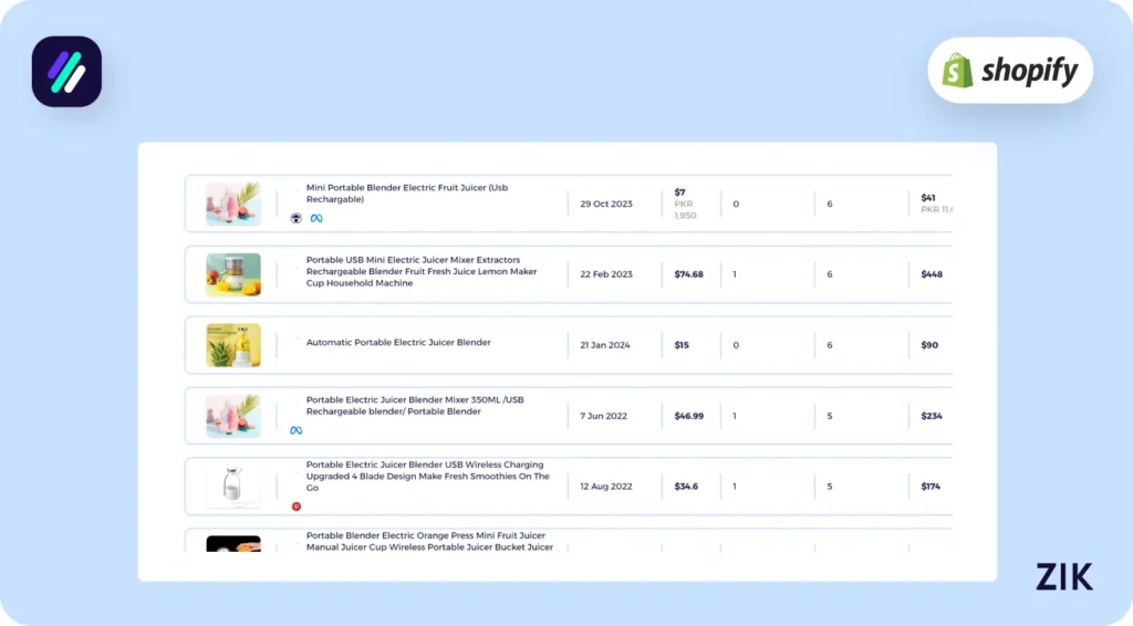 go to the Product Explorer section on ZIK Analytics