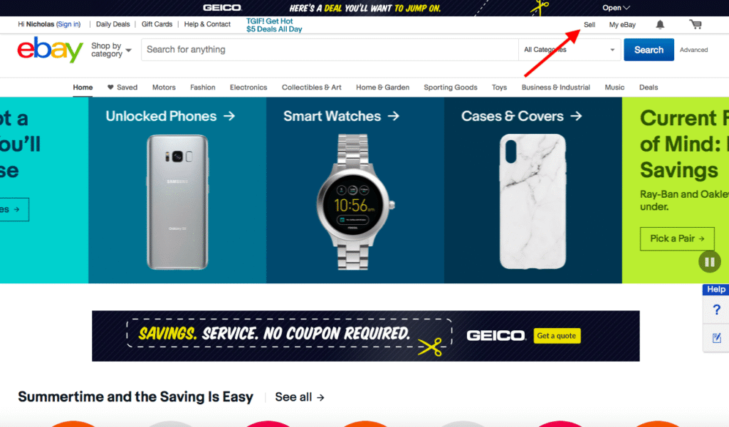 go to the home page, and click “sell.”