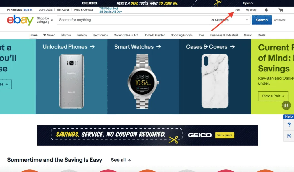 go to the home page, and click “sell.”