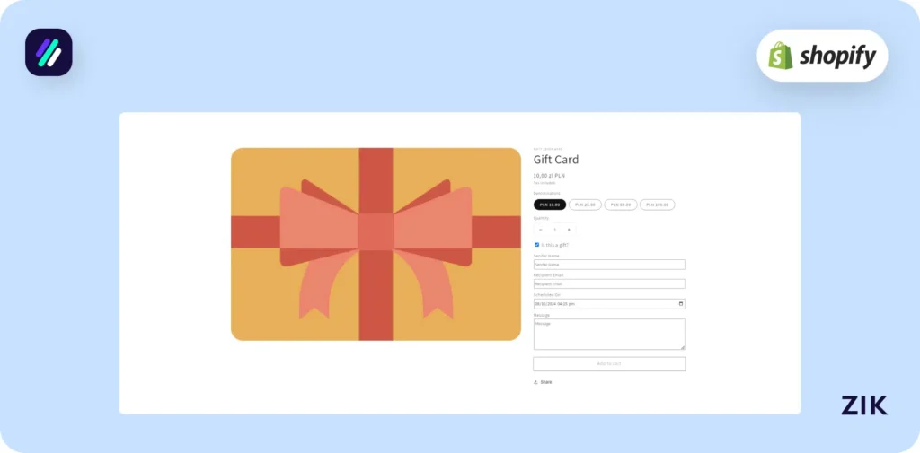 provides a clean and simplified interface for creating Shopify gift cards