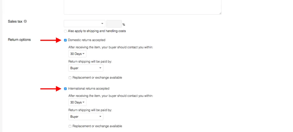 Check the boxes for the return types