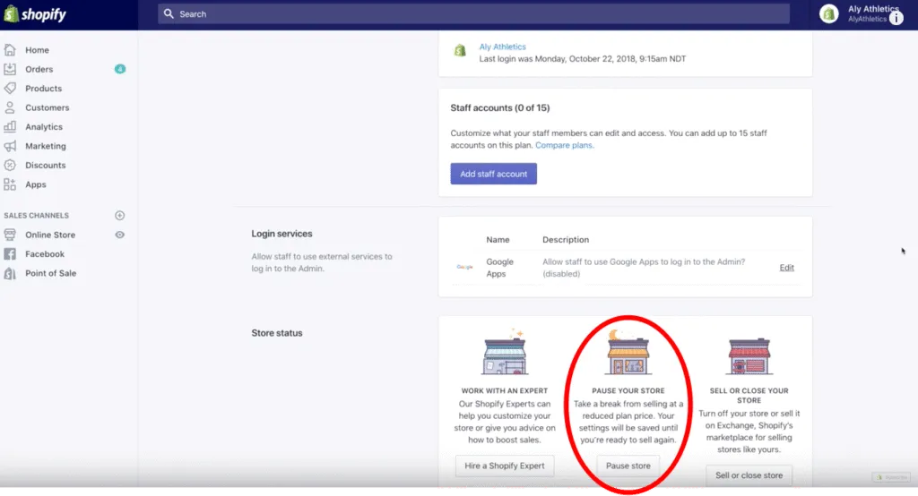 Scroll to the Store Status