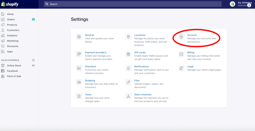 Settings > Account
