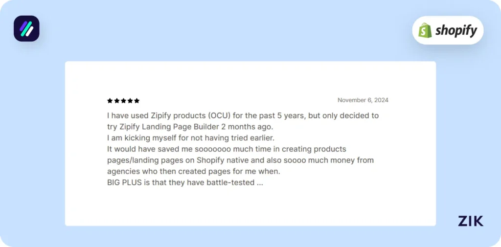 Shopify Page Builder Apps Zipify reviews