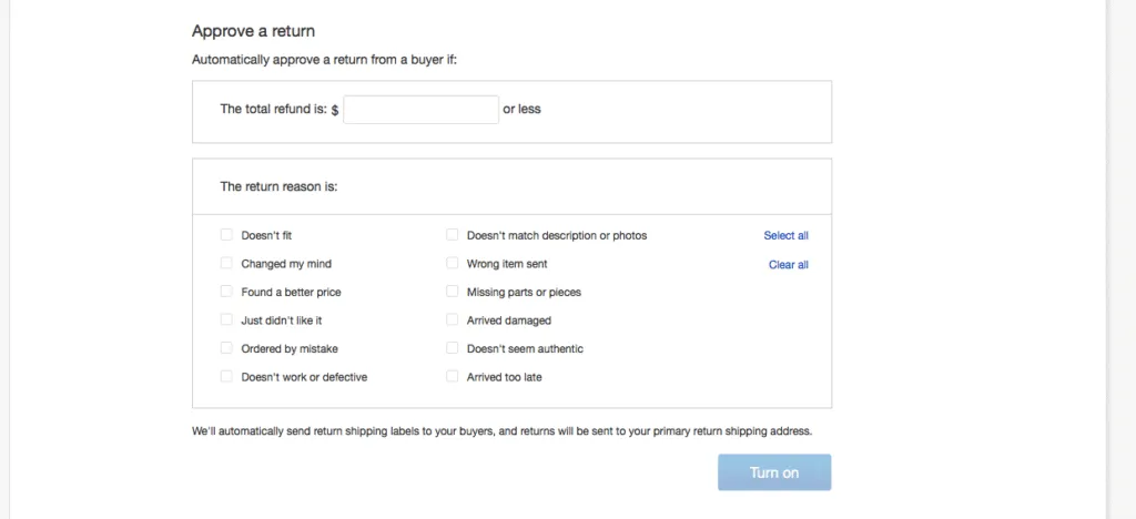 The next section you’ll see is the “Approve a return” section