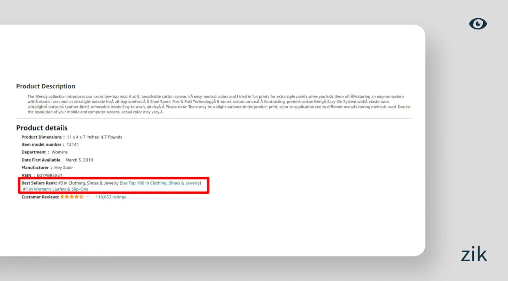 You can find the BSR for a product under its