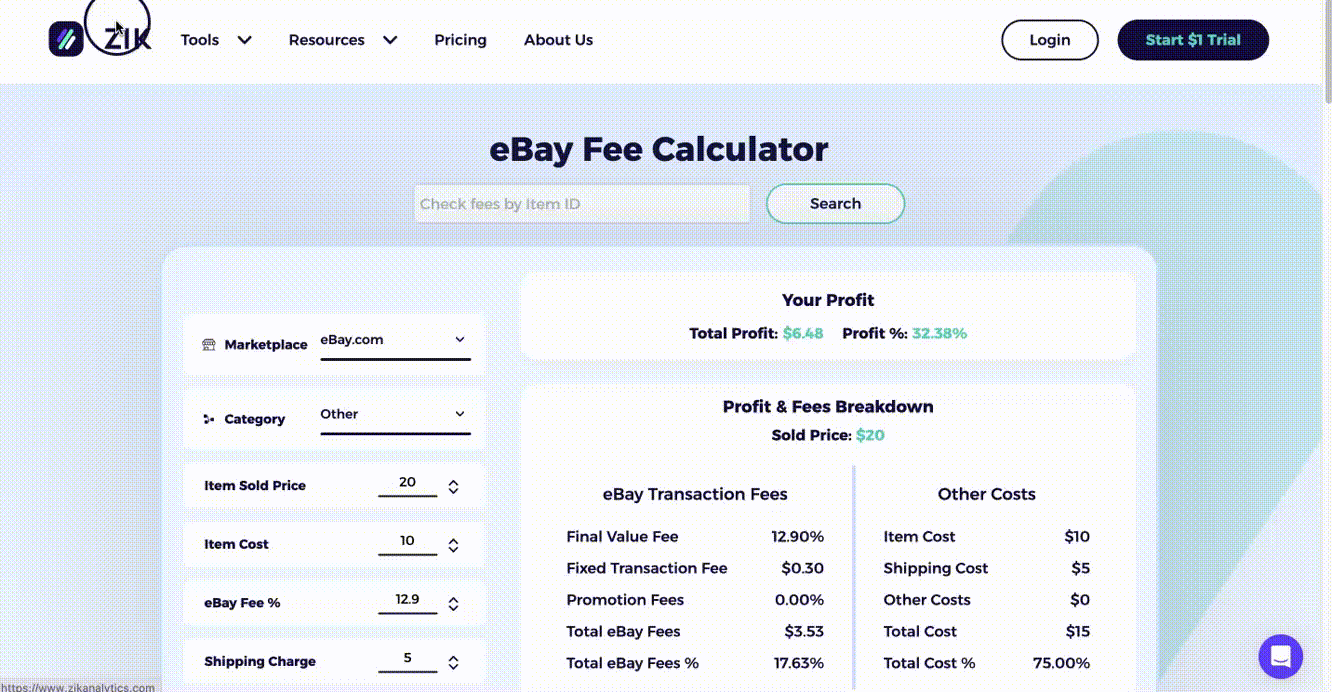 ZIK Fee Calculator