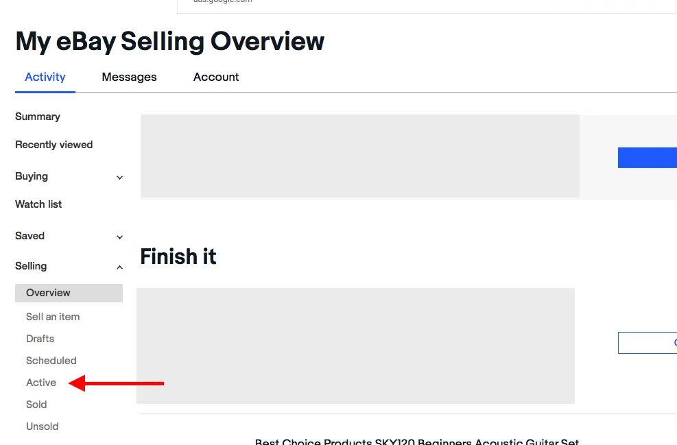 click “Active” to view your listed items