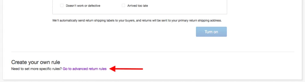 option at the bottom that allows you to create more advanced return automations