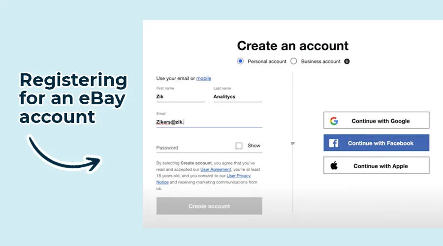 register for an eBay account