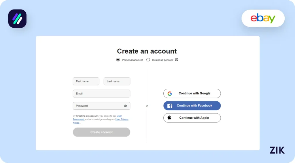 sign up eBay