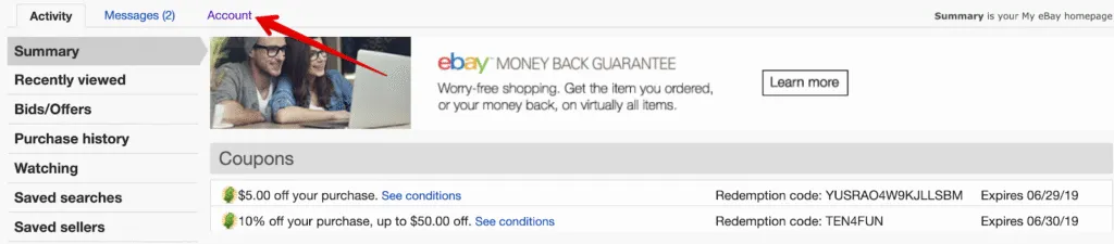 Go Back To The “Account” Tab