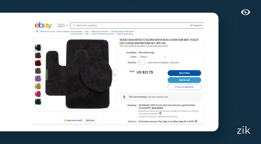 eBay bath mat listing