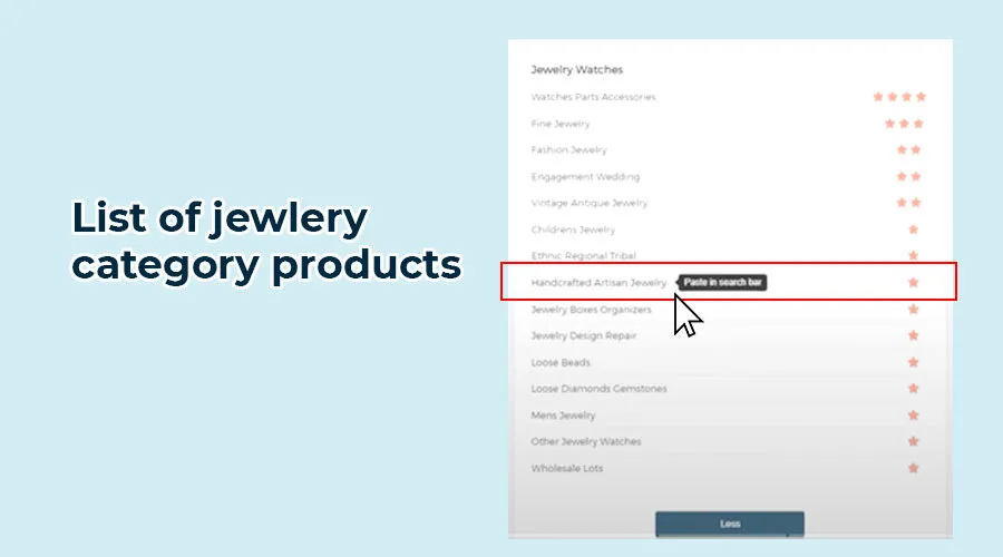 list of jewelry category products