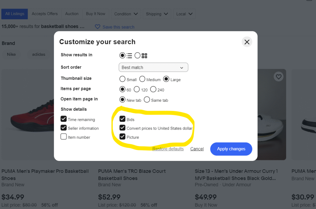 tick off convert USD prices