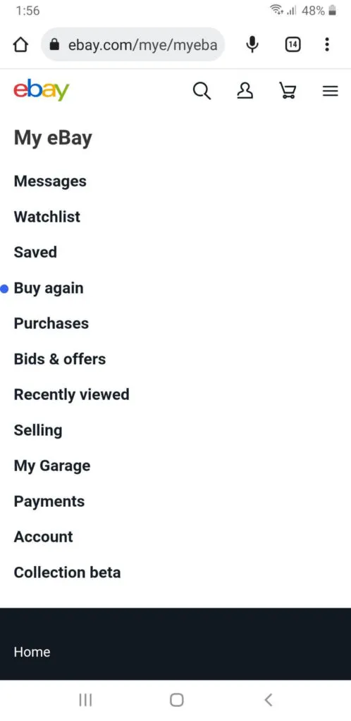 Click the menu icon and go to your eBay account
