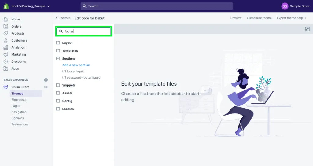 In the file search bar, type “footer”