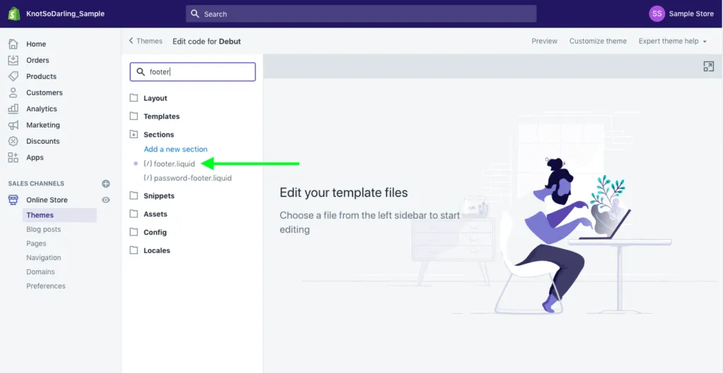 click on the ‘footer.liquid’ link