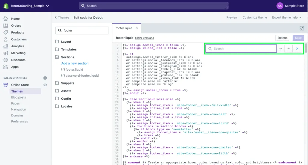 find the code footer