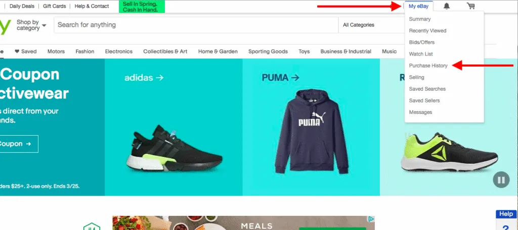 go to your purchase history: How to Contact eBay Customer Service