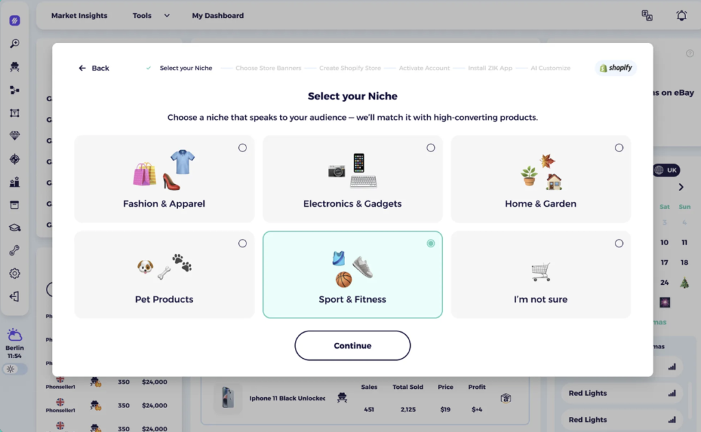 AI Store Builder Select a Niche