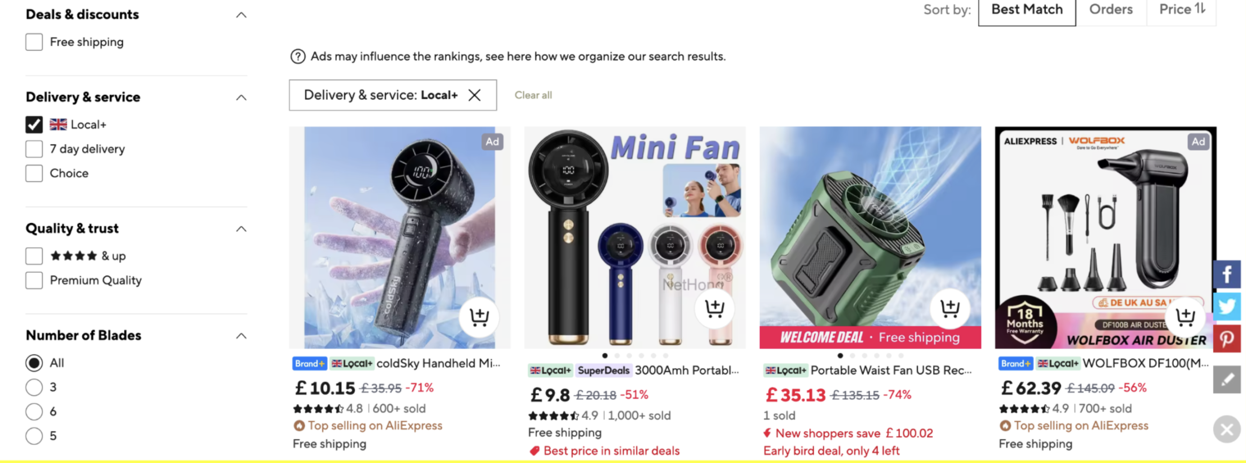 Aliexpress option to choose ship from local warehouses