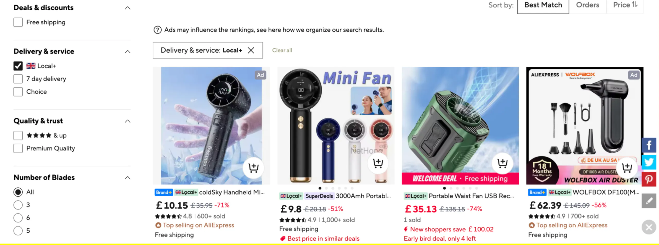 Aliexpress option to choose ship from local warehouses