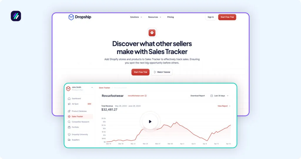 Best Shopify Sales Trackers Dropship.io Dashboard