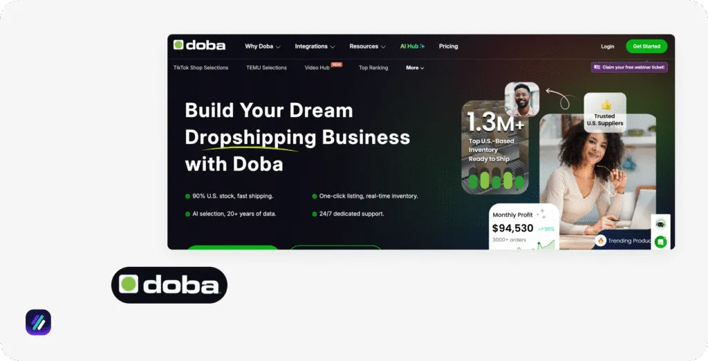 Best Shopify Suppliers doba homepage