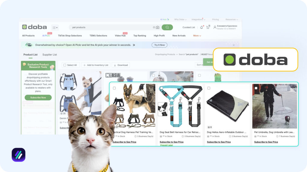 Best dropshipping supplier for pet supplies is Doba