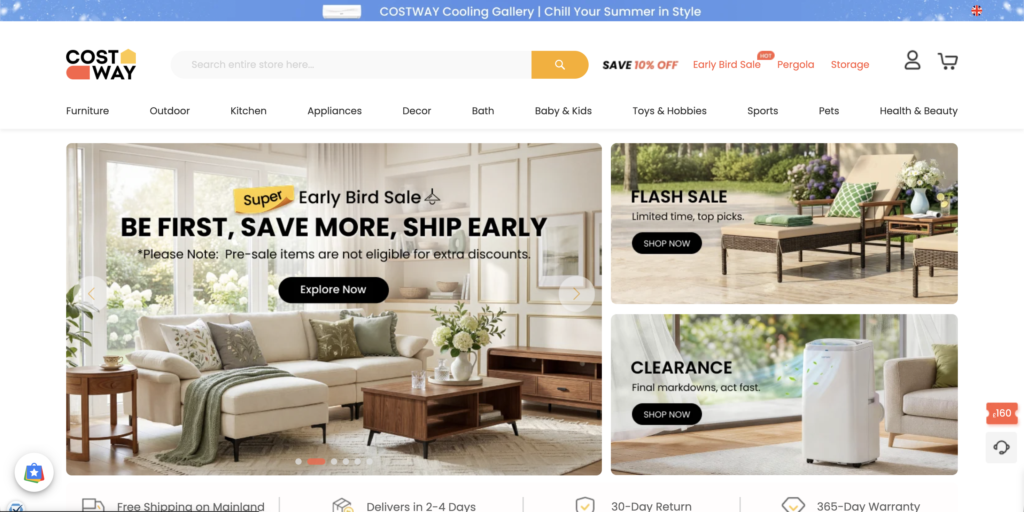Costway UK UK dropshipping supplier for eBay homepage