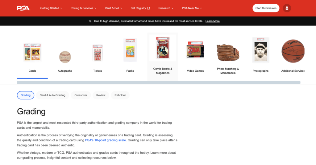 PSA baseball card grading