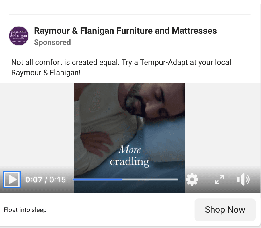 Raymour and Flanigan furniture facebook ads for dropshipping using feeling as a selling point